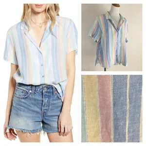 RAILS Zuma Jubilee Striped Gold Glitter Linen Blend Button Shirt Womens sz Large - Picture 1 of 12