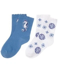 GYMBOREE GREEK ISLE STYLE GEOMETRIC N SEAHORSE 2 PAIR OF GIRLS SOCK 5 7 8 9 - Picture 1 of 1