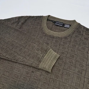Jhane Barnes Sweater Mens Large Textured Wool Blend Brown Geometric Crew Neck - Picture 1 of 7