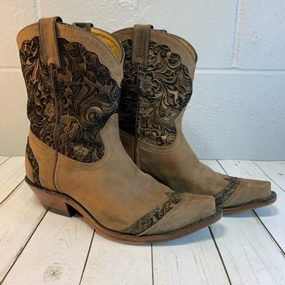 Bota vaquera Boulet para mujer Art Barroco de cuero marrón punta corta talla 9,5 Foto 1 de 4
