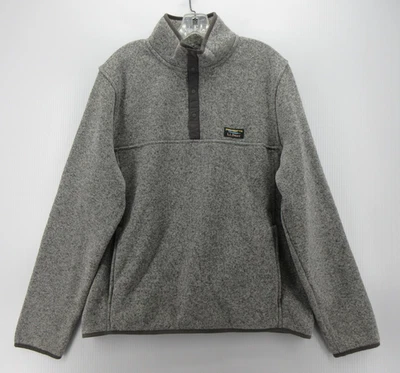 LL Bean Sweatshirt Men Large Gray Snap T Fleece Lined Slightly Fitted Pullover - Image 1 of 4