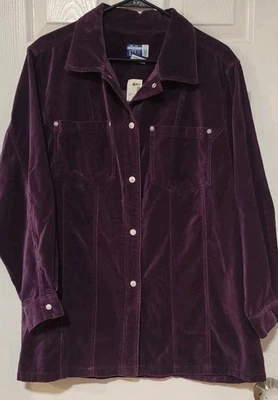 Chaqueta Camisa Vintage Venezia Jeans Clothing Co. Terciopelo Púrpura Abotonada Talla 14/16 Foto 1 de 4
