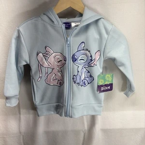 Youth Disneys Stitch & Angel Graphic Long Sleeve Zip Up Hoodie Cream Sz 5 NWT - Picture 1 of 6