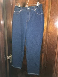 Womens D&CO Jeans Dk Wash Stretch Elastic Waist Pull On Straight Leg Petite Med - Picture 1 of 8