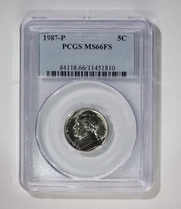 1987 P, Jefferson Nickel, PCGS MS66, Gem BU, Full Steps!! - Picture 1 of 2