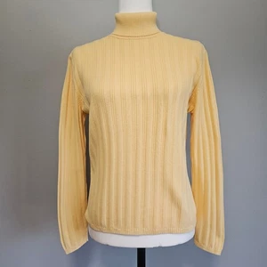 Vtg Talbots Petites Sweater Size Medium Butter Yellow Turtleneck Ribbed Knit Y2K - Picture 1 of 5