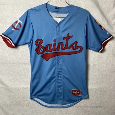 Camiseta deportiva de béisbol St. Paul Saints azul clásica retro Rawlings para hombre talla pequeña Foto 1 de 4