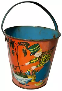 Antique Tin Sand Pail: Dutch Boy, Girl with Geese - Picture 1 of 5