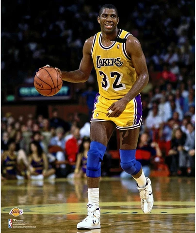 Magic Johnson Los Angeles Lakers Unsigned Dribbling Photograph Cover