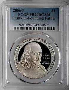 2006-P $1 FRANKLIN FOUNDING FATHER PROOF SILVER DOLLAR PCGS PR70 DCAM #49028598 - Picture 1 of 4