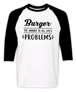 Burger T-Shirt Fast Food Lover Hamburger Foodie 3/4 Sleeves Raglan Funny Shirt - Picture 1 of 2