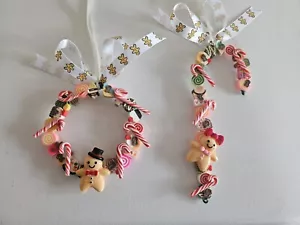 2 LEBBROT HERREN ZUCKERSTOCK & KRANZ. Weihnachtsbaumschmuck 10 cm. Satinband - Bild 1 von 3