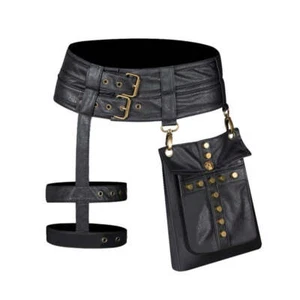 Black Soft Leather Skull Rivets Unique FannyPack - Picture 1 of 8