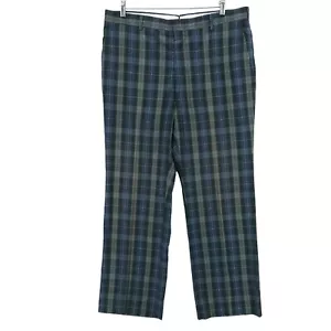 Vintage Brooks Brothers Pants Green Blue Plaid MADE IN USA Poly Cotton 36.5 x 30 - Picture 1 of 12