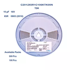 C2012X5R1C106KTK00N TDK MLCC SMD Kondensator 10uF 16V X5R 0805 (2012) ±10% - Bild 1 von 4