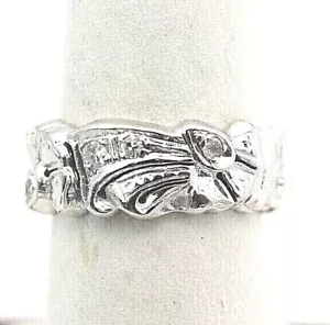 14k Vintage White Gold Handwrought Band with circa .40 ct tw Diamonds (BTS825) - Picture 1 of 2