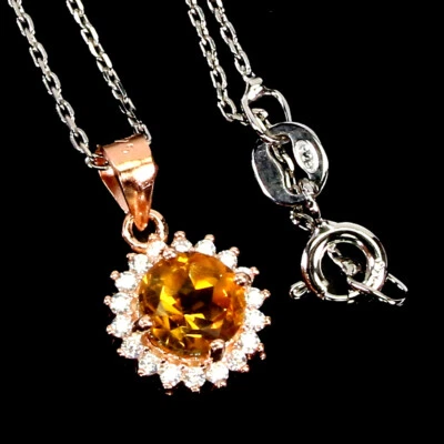 Collana In Argento Sterling 925 Con Citrino Giallo Rotondo 6mm Gioielleria 18in - Immagine 1 di 4