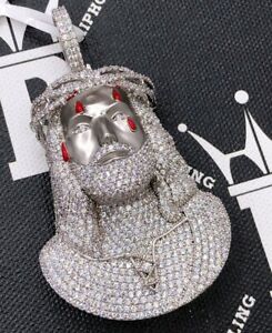 Iced Out Jesus Bust 3D Tears CZ Hip Hop Bling Pendant Bust Down Charm