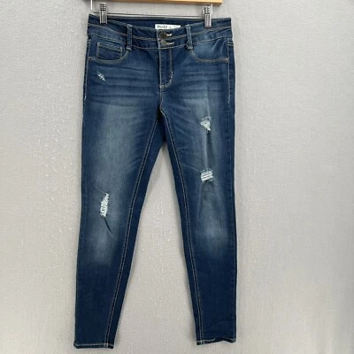 Mudd Juniors Jeans Size 14 Mid Rise Skinny Leg Blue Denim Double Button Stretch - Image 1 of 4