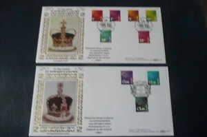 GB 1994 TO PAY LABELS SET OF 9 0N 2 BENHAM FDCs - Picture 1 of 3