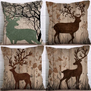 Funda de Almohada de Moda de 18" Dibujos Animados Ciervos Algodón Lino Funda de Cojín Decoración del Hogar - Imagen 1 de 6