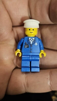 LEGO Airline Pilot Blue  Suit White Hat  Classic Head Vintage EUC C16-4  - Image 1 of 4