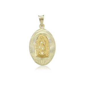Colgante Medalla Ovalada Virgen María Oro Amarillo Sólido 10K - Dije Collar Guadalupe - Imagen 1 de 9