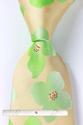 New Classic Floral Yellow Green JACQUARD WOVEN 100% Silk Men's Necktie Tie - Image 1 of 4