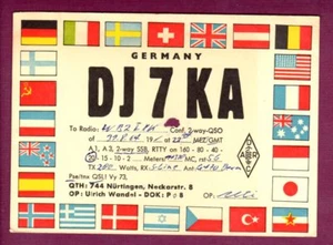 Tarjeta de radio vintage QSL Alemania DJ7KA Ulrich Wandel Nurtingen 31 de agosto 1964 - Imagen 1 de 2