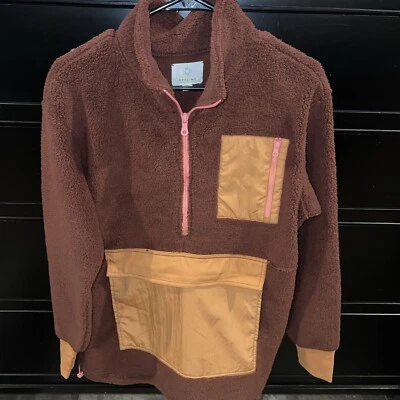 Pullover de nailon Sherpa de gran tamaño para mujer Offline By Aerie media cremallera pequeño marrón Foto 1 de 4