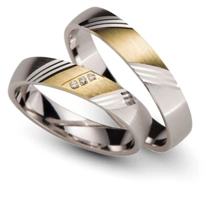 Trauringe 750er Weiss-/Gelbgold Brillant 0,015 ct. Eheringe inkl. Gravur + Etui - Bild 1 von 4