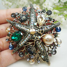 Pendant Vintage Multi-color Starfish Pearl Woman's Brooch Pin Rhinestone Crystal