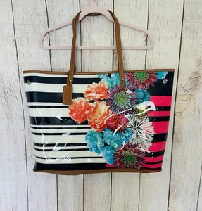 Nine West Women’s Floral Striped Glossy Oversized Tote - Picture 1 of 12