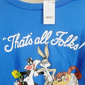 Looney Tunes Herren Large blau Spellout Figuren Langarm leichter Pullover NEU - Bild 1 von 8