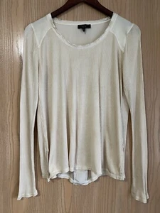 Rag & Bone Top Ivory Long Sleeve Crew | Size Large Silk Distressed Hem - Picture 1 of 8