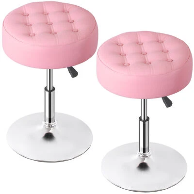 2X Vanity Stool Makeup Room Seat Chair Adjustable Height PU Leather Round Pink - Image 1 of 4