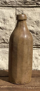 Antique Bottle Primitive Stoneware Beer 10.5” Northeast Ohio Crude Beige Brown