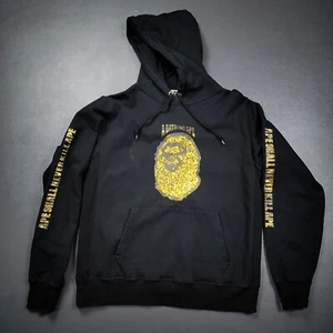 100% Authentic Bape Mad Face Black Gold Pullover Hoodie A Bathing Ape Size XL L - Picture 1 of 12