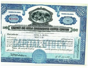 Calumet And Hecla Consolidated Copper Company, 1948 Authentic Stock Certificate - Picture 1 of 2