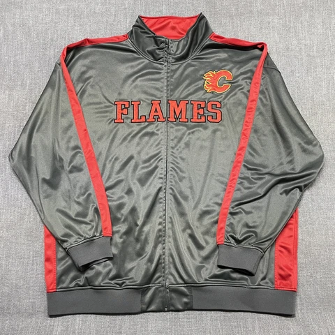 Calgary Flames Track Jacket Men 4XLT Gray Hockey Full Zip Embroidered Logo Cover