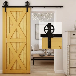 5-15FT Vintage Strap Spoke Wheel Sliding Wood Barn Door Hardware Single/Double - Picture 1 of 45