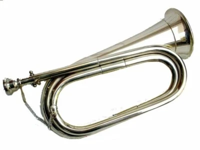 PROFESSIONAL SCHOOL ARMY MILITARY BOY SCOUT BUGLE BRASS PLATED CHROME FINISH - Image 1 of 3