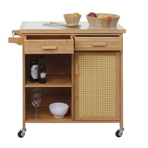 Servierwagen HWC-K11, Küchenwagen Barwagen Rollwagen Schublade 85x84x36cm Bambus - Bild 1 von 12