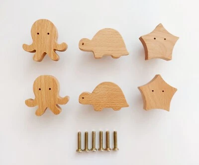 Kids door handles for cupboards x 6 set, drawer, cabinet knobs with screws - Image 1 of 4