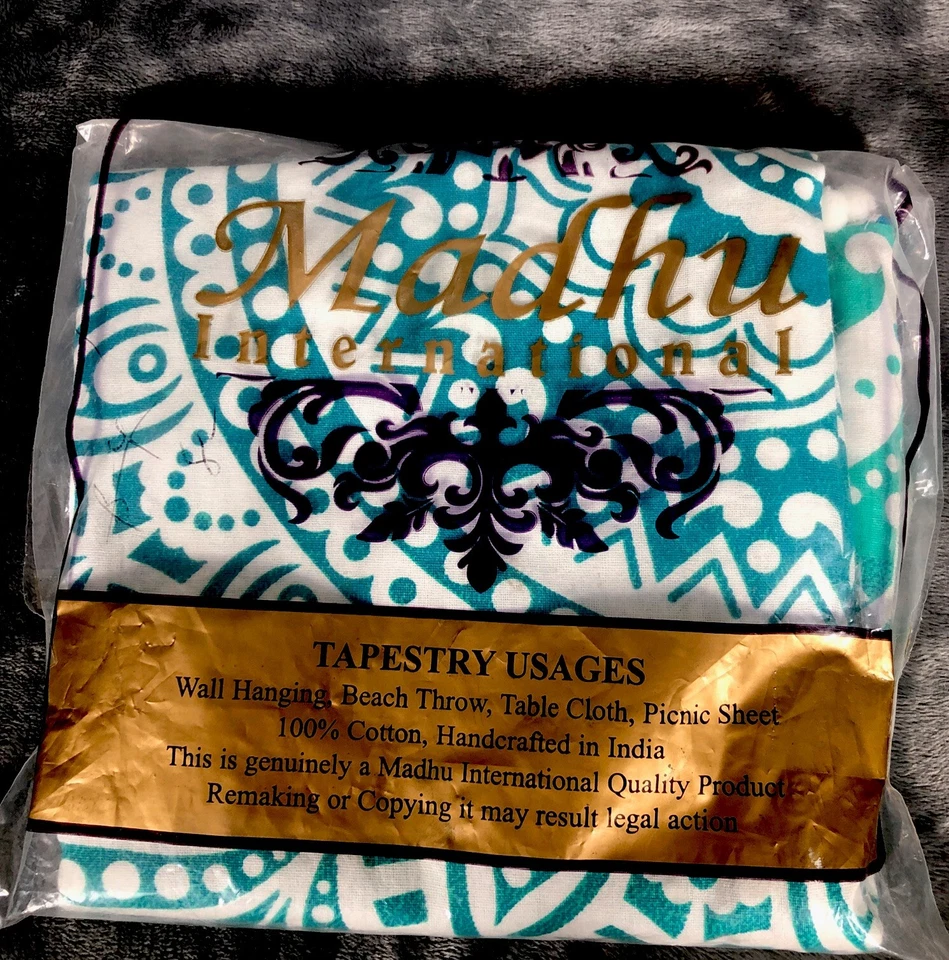 Madhu Tapeçaria Azul Turquesa/Verde Ombre Hippie Mandala 32” Capa Almofada Redonda - Imagem 1 de 4