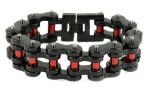 Big, Heavy Men's Bike Chain Motorcycle Bracelet Black and Red 222 - Picture 1 of 1