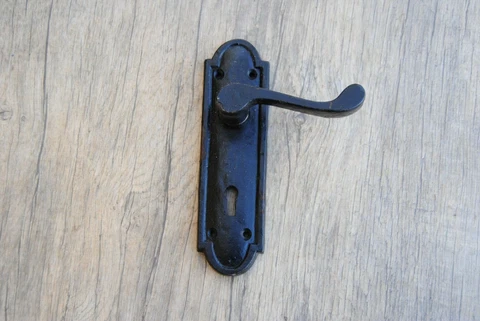 Vintage cast iron black painted Entrance Door Mortise handle pull rustic farm Cover
