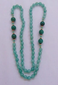 Vintage 1980's Green Quartz Hand Knotted Beaded Necklace New #6 - Picture 1 of 4