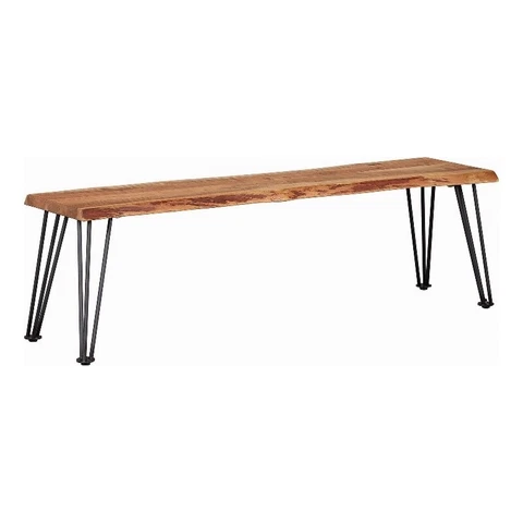 Wooden Dining Bench with Live Edge Details and Metal Legs Brown Cover