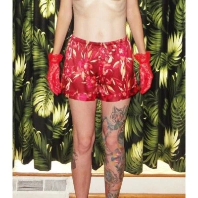 Pantalones Cortos de Pijama Floral Rojo y Rosa De Colección L Pinup Retro Ropa de Dormir Pantalones Pijamas Foto 1 de 4